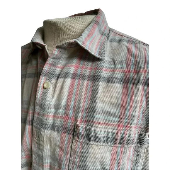 Tommy Bahama men’s flannel button up peach and gray plaid extra large - Picture 2 of 5